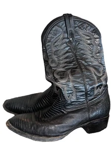 Ferrini Men's Teju Lizard Vamp Round Toe Cowboy Boots, Size 11D Black - Imagen 1 de 11