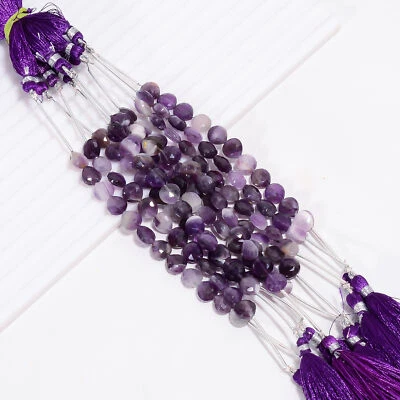 Piedras preciosas de amatista Chevron natural corazón cuentas facetadas hilo 8X8X4 mm GB-916 Foto 1 de 4