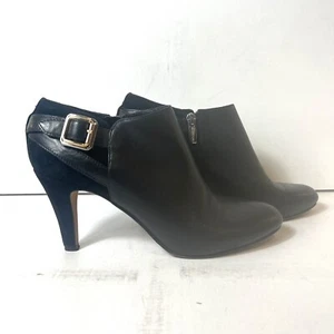 Vince Camuto Ankle Bootie Pump Women's 7.5 M Pointed Toe Black Leather High Heel - Picture 1 of 11