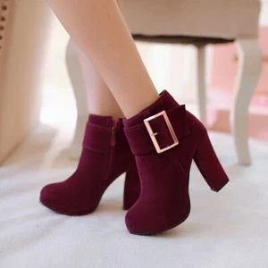 Women Booties Faux Suede Casual Buckle High Block Heel Platform Shoe Ankle Boots - Picture 1 of 21