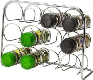 3 Tier Metal Free-Standing Spice Herb Rack 12 Jar Kitchen Organiser Storage UK - Picture 1 of 3
