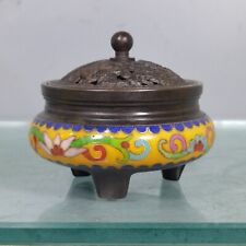 10 cm China Copper Cloisonne Incense burner censer flower Old Brass Pot