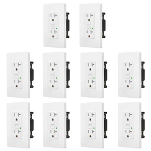 20 Amp GFCI Outlet GFI 110V Decora Receptacle Self-Test TR WR with Cover 10 Pack - Picture 1 of 12