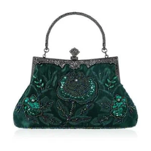 Vintage-Stil Perlen Blumen Abend Clutch Tasche Hochzeit Party Abschlussball Handtasche - Bild 1 von 8