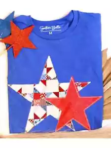 SOUTHERN BELLE PATCHWORK USA PATRIOTIC 4TH OF JULY SHORT SLEEVE TEE- SIZE MEDIUM - Picture 1 of 2