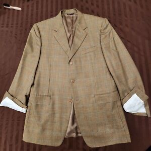 Vintage Canali Italy Mens 44L FULL CANVAS Yellow Gold HOUNDSTOOTH Blazer