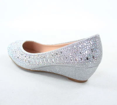 NEW  Women's Round Toe Open Toe Patent Glitter Low Wedge Pump Shoes - Image 1 of 4
