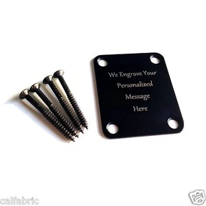 Custom Engraved Etched Black Plated Steel Guitar Neck Plate Personalized - Picture 1 of 4
