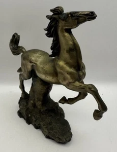Vintage Bronze Brass Horse Sculpture Running With Mane Flying Patinated 6” - Picture 1 of 13