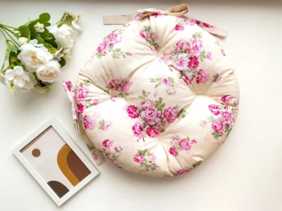 Round Chair Cushion with Ties — Peony Bloom - Image 1 of 4