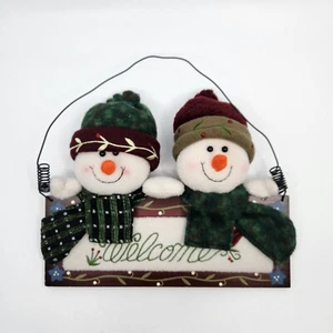 Muñeco de nieve de peluche Prima Creations pareja con letrero de bienvenida usado - Imagen 1 de 6