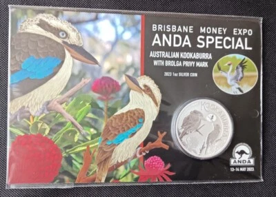 Silbermünze Kookaburra privy BROLGA KRANICH Coin Show ANDA 2023 Australien 1 Oz - Bild 1 von 4