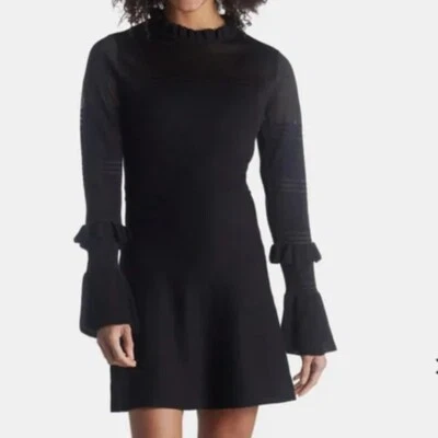 French connection Lindsey Mesh Frill Dress Size: L - Image 1 of 4