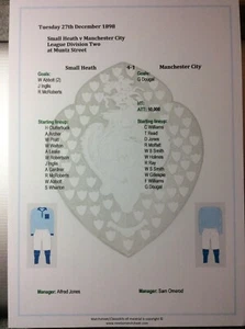 1898-99 Small Heath v Manchester City Division 2 matchsheet - Picture 1 of 1
