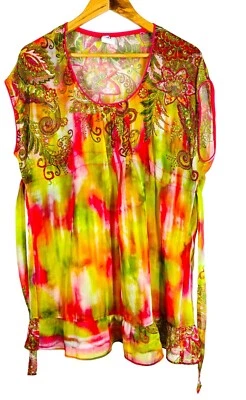Becca By Rebecca Virtue Watercolor Floral Sheer Tie Waist Large Beach Cover Up - Image 1 of 4