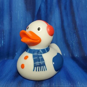 Snowman Duck Red Ear Muffs and Blue Scarf Rubber Duck from Factotum NEW - Picture 1 of 6