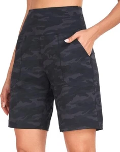 Oalka Women's High Waisted 10" Long Bermuda Shorts with Pockets, M (B20) - Picture 1 of 3
