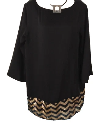 MICHAEL KORS Mujer Talla Mediana M 12 10 Negro Dorado Lentejuelas Top Ropa de Noche Vestido  Foto 1 de 4