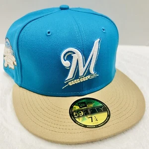 Cappello Berretto New Era Milwaukee Brewers All Star Game 59FIFTY Fitted Blu Beige 7 1/2 - Foto 1 di 6