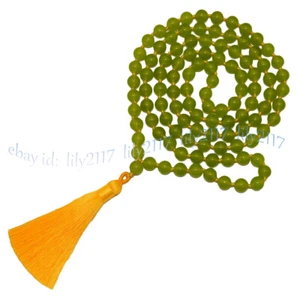 Round Olive Peridot 108 Prayer Beads Tibet Buddhist Mala Tassel Pendant Necklace - Picture 1 of 8