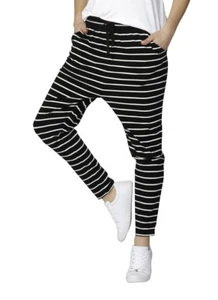 BETTY BASICS JADE PANT DROP CROTCH LOUNGE PANTS, BLACK WHITE STRIPES_SIZE 8-22 - Picture 1 of 5