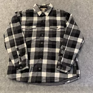 Duluth Trading Shacket Mens XLT Black Gray White Plaid Fleece Lined - Picture 1 of 15