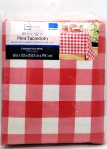 Mainstays 60x102" PEVA Vinyl Rectangular Tablecloth Red Gingham Checks - Picture 1 of 5