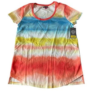 Vince Camuto Size Small Tie Dye Crew T-Shirt Top Orange Blue White Beachy Cruise - Picture 1 of 11