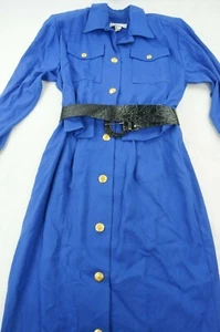 Vintage 80s Casual Corner Women 10 Blue A-Line Long Sleeve Belted Dress NWT G214 - Picture 1 of 11