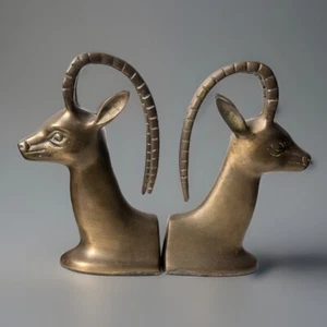 Pair of 1960s Rosenthal Netter Brass Gazelle Bookends MCM - Picture 1 of 6