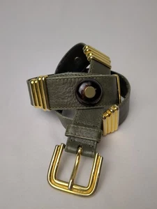 Escada Vintage Belt Olive Leather Italy  28-30" Unique Gold Accents and Button - Bild 1 von 21