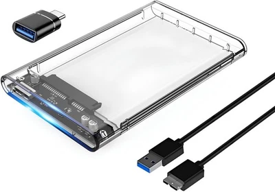USB 3.0 SATA External Clear HDD SSD Hard Drive Caddy Case Enclosure 2.5 Inch - Image 1 of 4