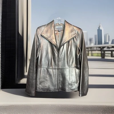 Hermosa chaqueta vintage de cuero dorado con cremallera para mujer BERNARDO DESIGN talla M Foto 1 de 4