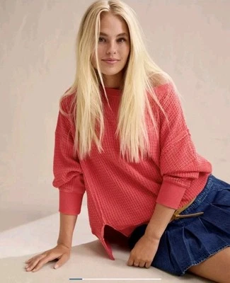 Sudadera American Eagle para mujer de gran tamaño Big Hug Waffle roja apagada talla XXL Foto 1 de 4