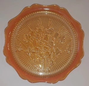 Vintage 12" Jeannette Marigold Carnival Glass Cake Plate Platter Floral - Picture 1 of 2