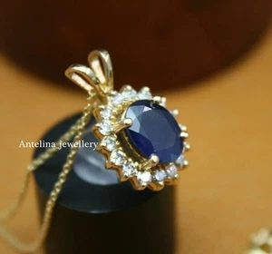 2.32Ct Natural Sapphire & Lab Grown Diamond 14K Solid Yellow Gold With Certified - Picture 1 of 7