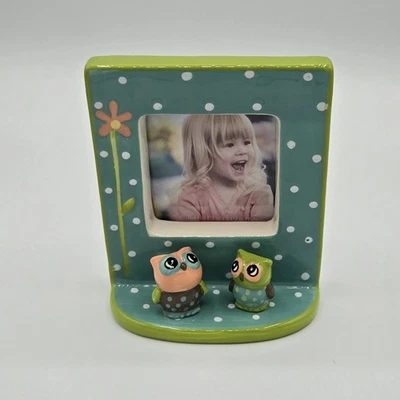 Pequeño marco de cerámica con estatuillas de búho para imagen de 2 1/2 x 2 1/2 pulgadas Foto 1 de 4