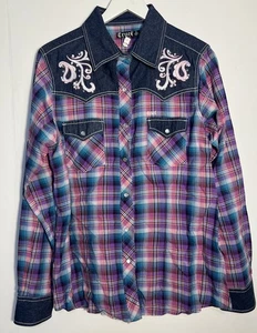 Camisa Western Niña Cruel Rosa Cuadros Perla Bordada a Presión Estrás Bling XL - Imagen 1 de 6
