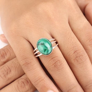 Natürlicher Malachit Edelstein Silberring 925 Sterling Silber Schmuck Ehering - Bild 1 von 10