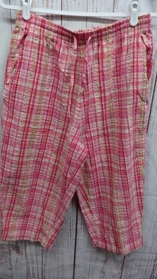 Pantalones Capri Bobbie Brooks Talla L 14-16 Alegre Rayas Corbata Cintura 100% Algodón Foto 1 de 4