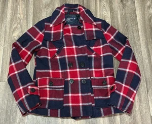 AMERICAN EAGLE KARIERTE WOLLE FLANELL JACKE DAMEN M TASCHEN MANTEL MARINE ROT BLAU PRE - Bild 1 von 10