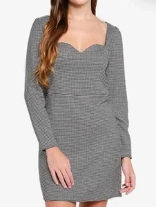 Mini Vestido Abercrombie & Fitch Manga Larga Pata de Gallo M Cuello Corazón Usado en Excelente Condición - Imagen 1 de 7