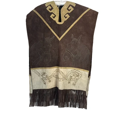 Poncho de gamuza vaquera occidental Serape capa caballo tema flecos talla única Foto 1 de 4