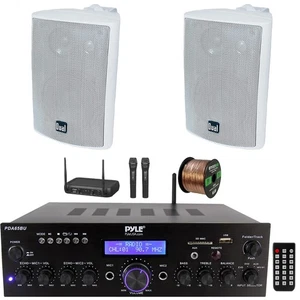 Pyle PDA65BU AUX-Receiver, 2x 4" Innenbereich/Aussenbereich Lautsprecher, UKW-Mikrofonsystem - Bild 1 von 5