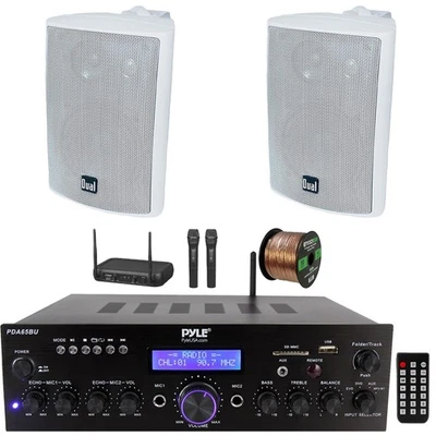 Pyle PDA65BU AUX-Receiver, 2x 4" Innenbereich/Aussenbereich Lautsprecher, UKW-Mikrofonsystem - Bild 1 von 4