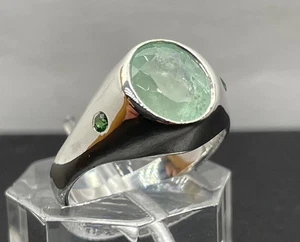 2.465 CT COLOMBIAN EMERALD + TSAVORITE .925 STERLING SILVER MENS RING SZ 9.25 5G - Picture 1 of 12