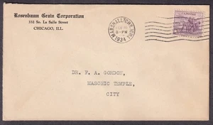 1934 cover Rosenbaum Grain Corp Chicago to Dr F A Gordon Masonic Temple in city - Picture 1 of 1