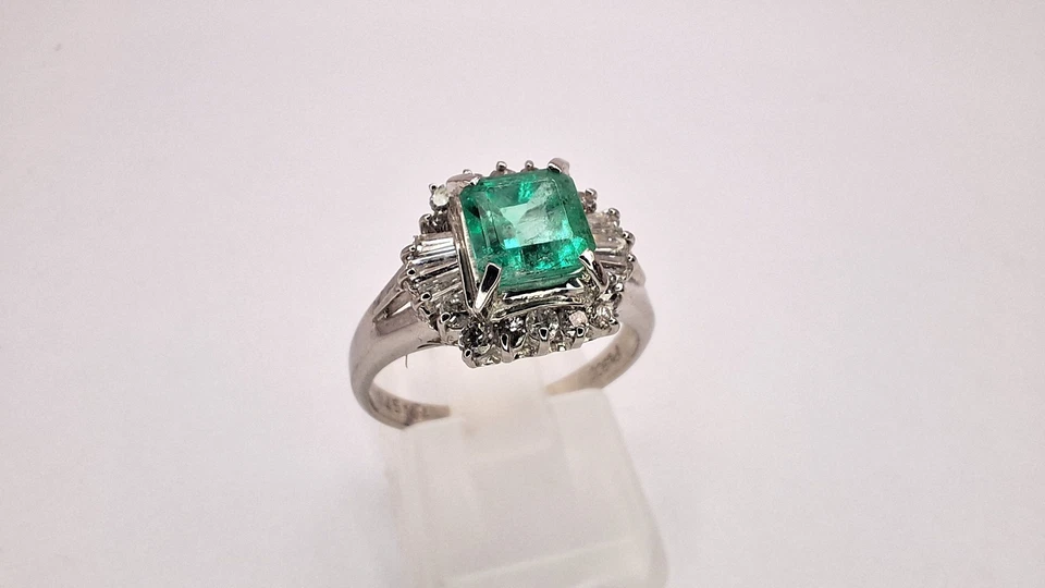 Ring 1.46ct Smaragd & Diamant Platin mit Deutschem Gutachten Cocktailring - Bild 1 von 4