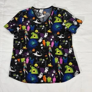 Disney The NIGHTMARE BEFORE CHRISTMAS All Over Print Scrub Top Size Large SPOOKY - Picture 1 of 10