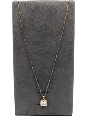 Square Halo Pendant Necklace Gold Plated 925 Silver Cubic Zirconia 25cm 3.49g - Image 1 of 4